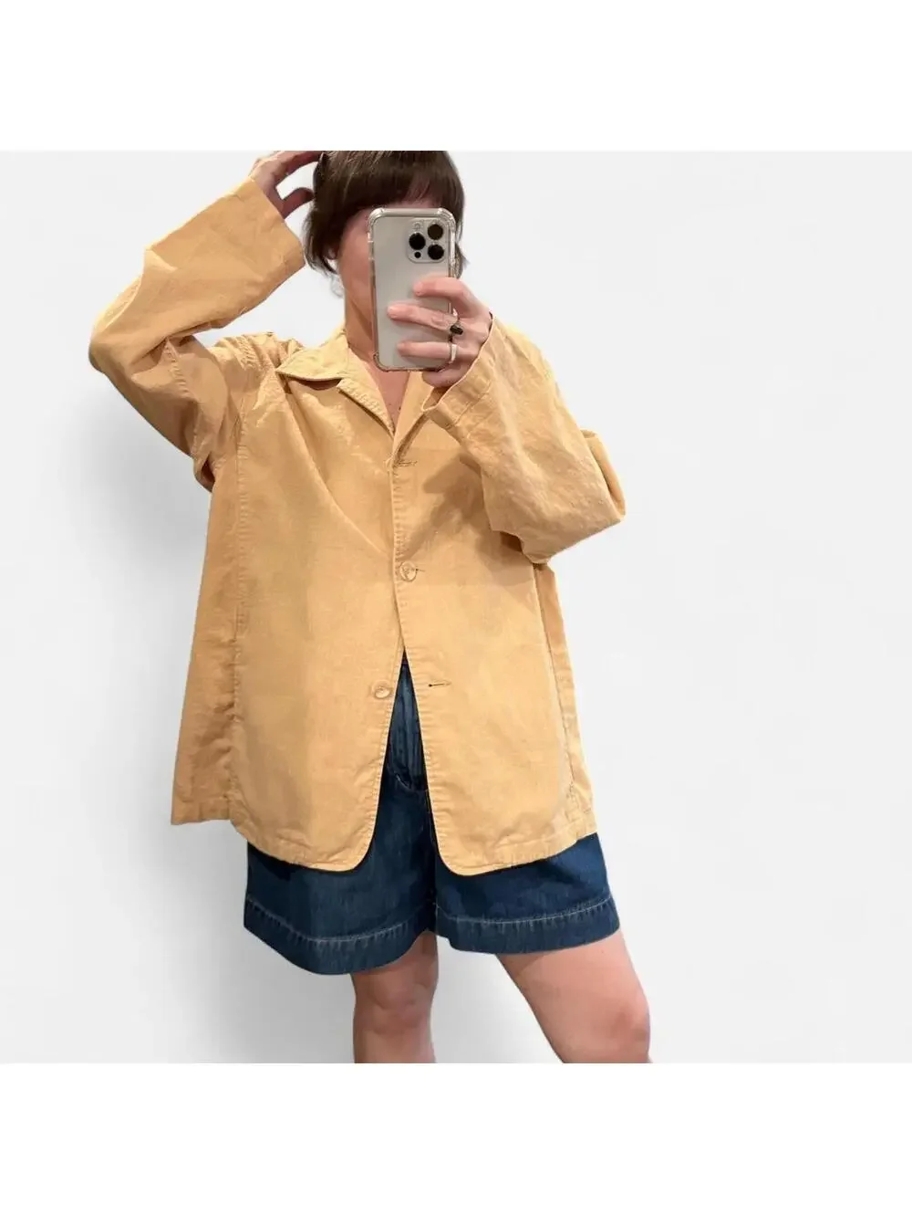 Vintage Butter Yellow Linen Blend Minimal Jacket - Picture 6 of 8